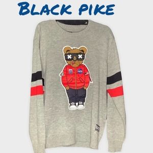 BLACK PIKE TEDDY BEAR GREY LIGHT WEIGHT SWEATER CREWNECK LARGE